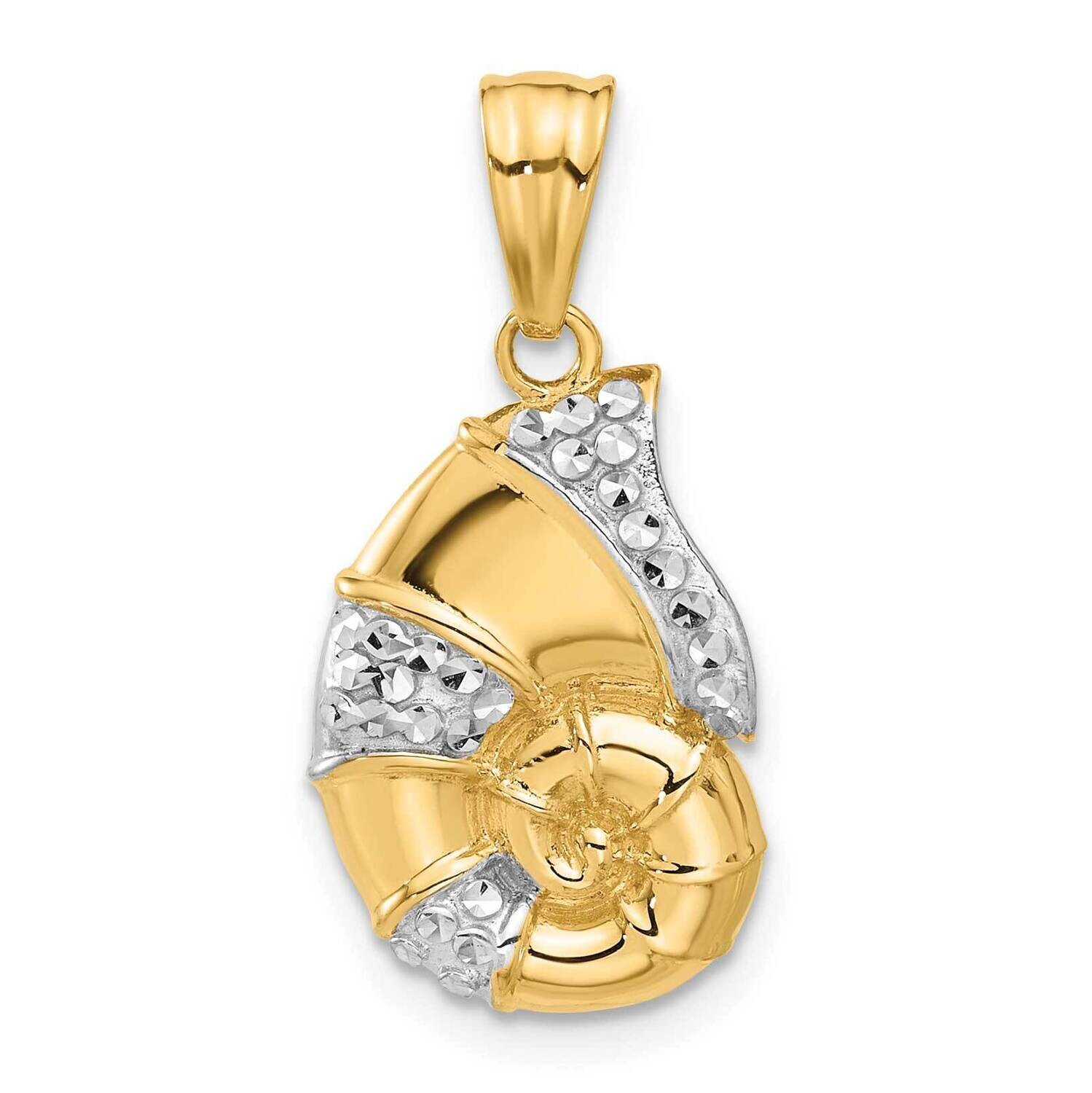 Polished Diamond Cut Nautilus Shell Pendant 14k Gold White Rhodium C4913 by Men&#39;s Jewelry and Acces…