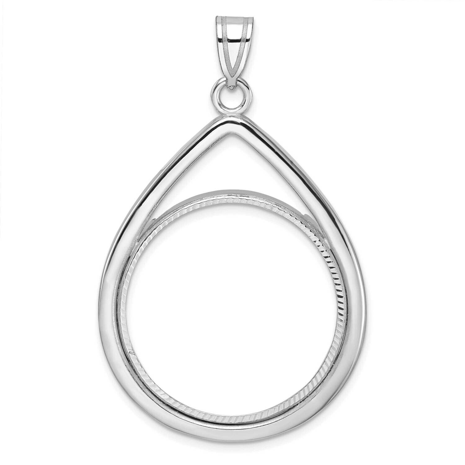 Polished &amp; Diamond-Cut Tear Drop Prong 27.0mm Coin Bezel Pendant 14k White Gold C8192W/27.0, MPN: C…