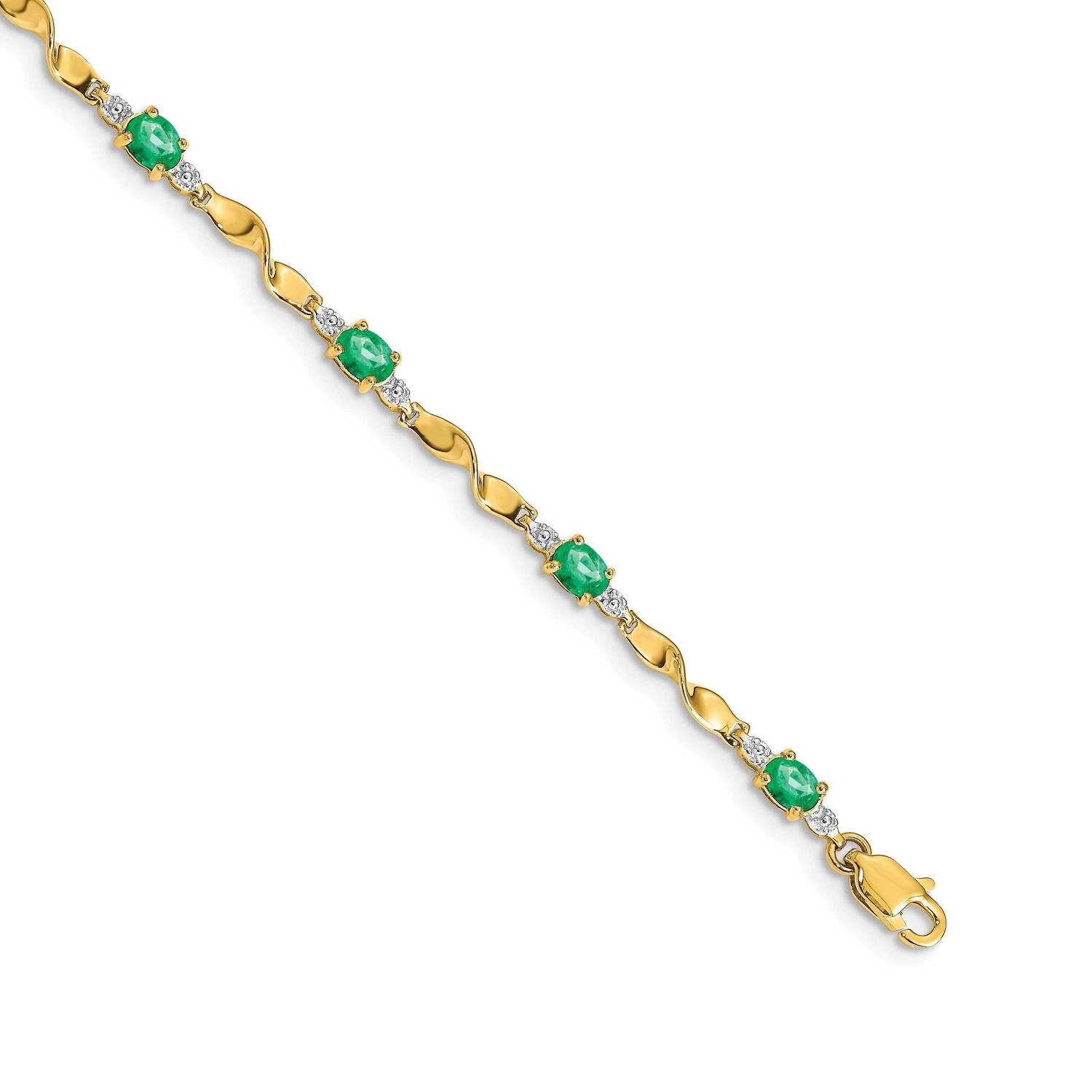 Diamond Oval Emerald Bracelet 7 Inch 10k Gold BM4475-EM-001-1YA, MPN: BM4475-EM-001-1YA,