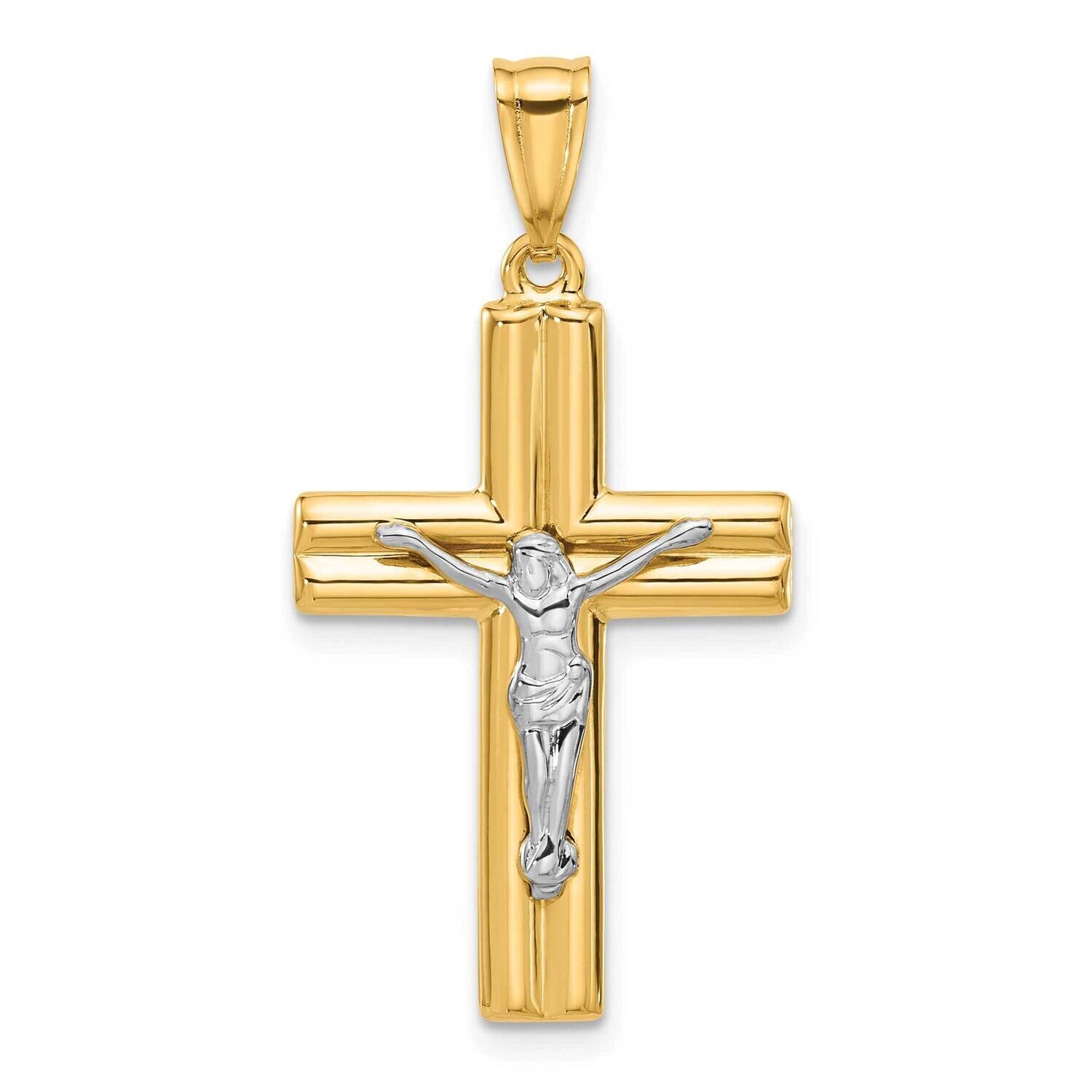 Polished Textured Crucifix Pendant 14k Two-Tone Gold C4961
