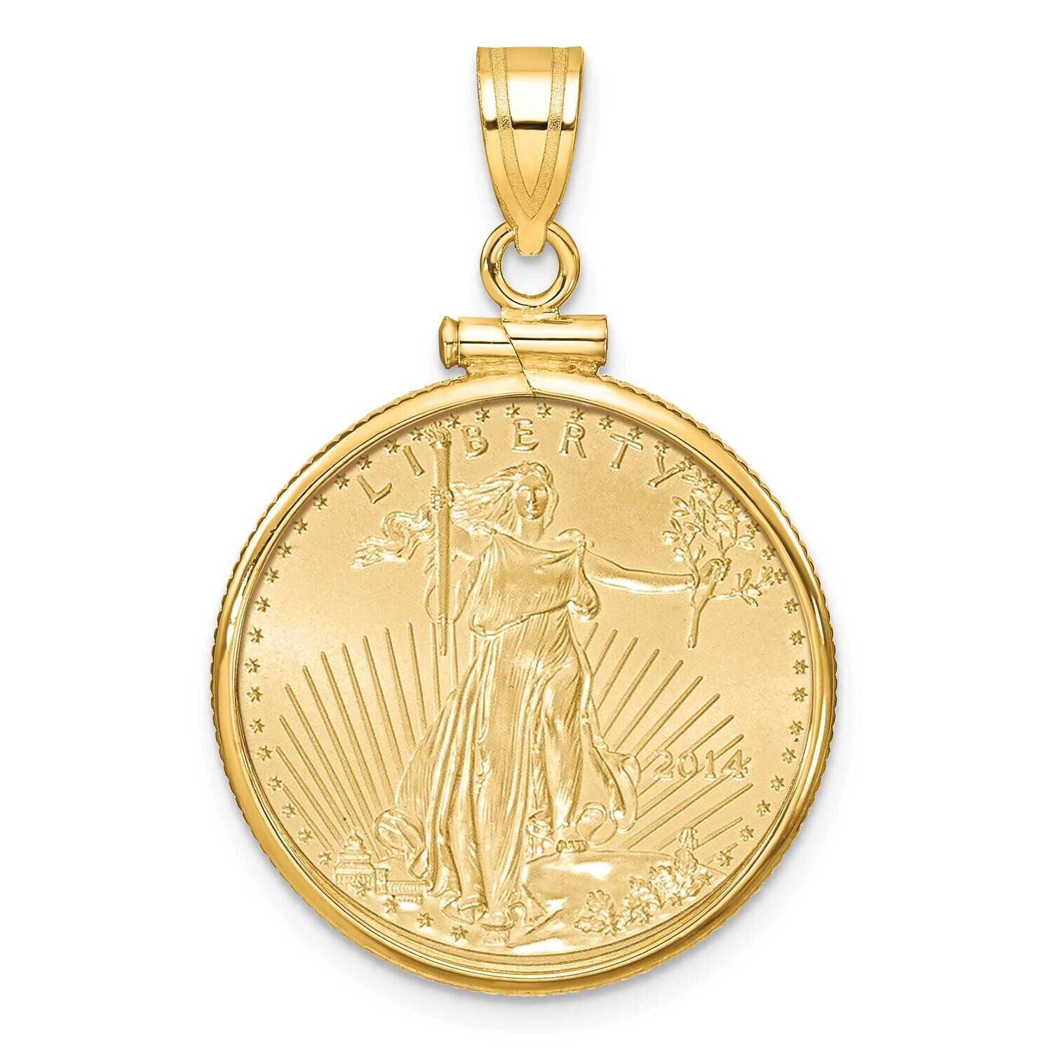 Polished Screw Top Mounted 1/4Oz American Eagle Coin Bezel Pendant 14k Gold C1885/22.0C