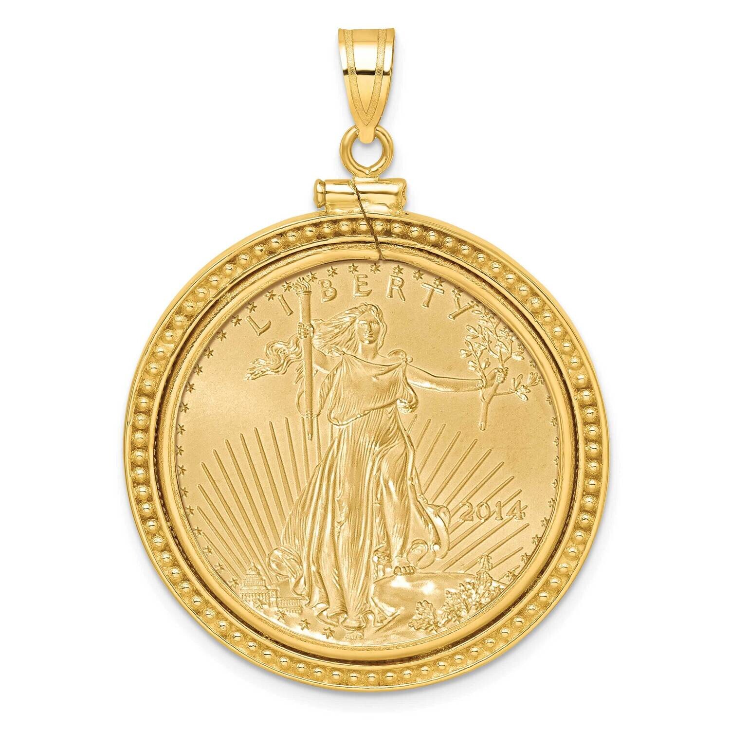 Polished Beaded Screw Top Mounted 1/2Oz American Eagle Coin Bezel Pendant 14k Gold C8184/27.0C, MPN…