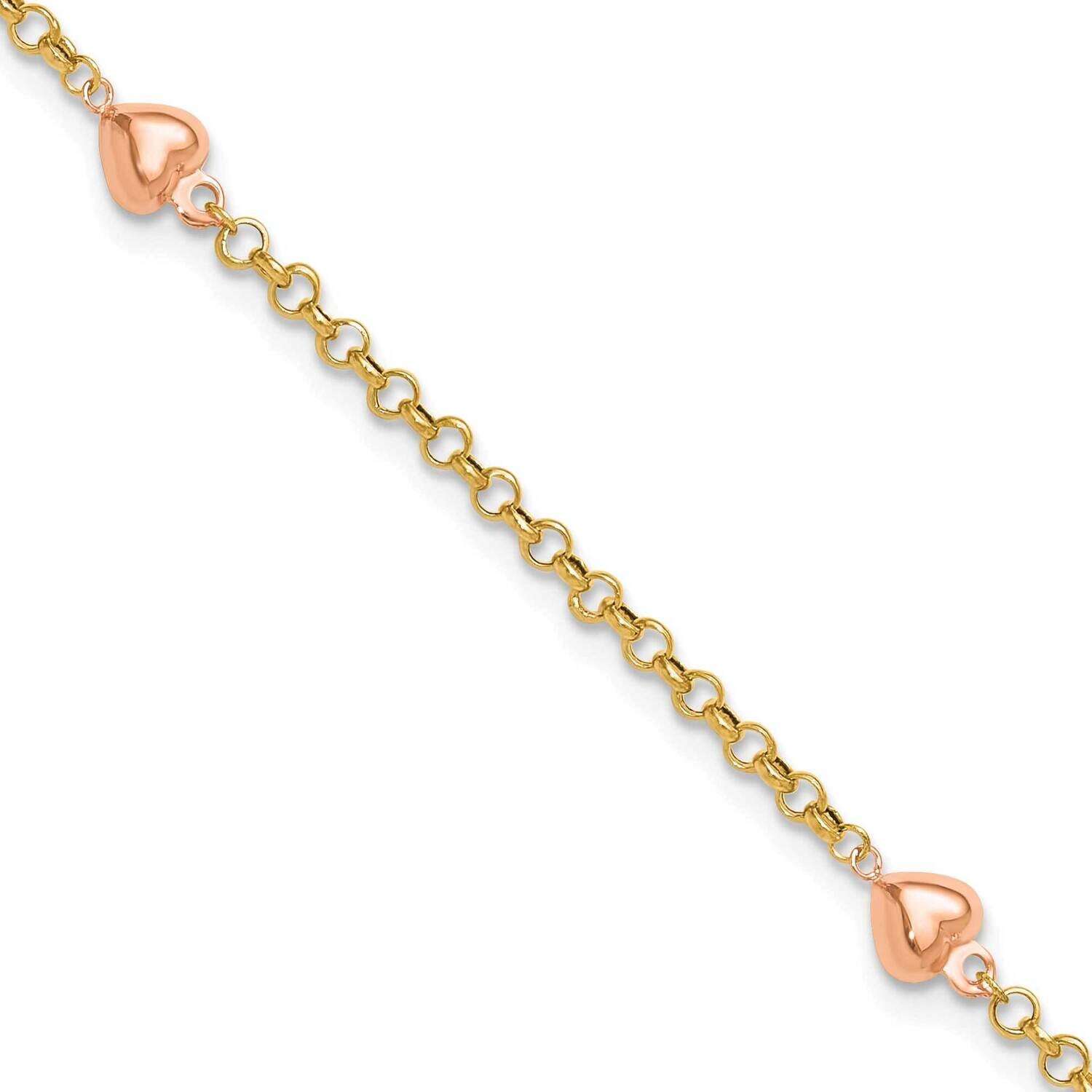 Puff Heart 10In Anklet 14k Two-Tone Gold ANK220Y/R-10, MPN: ANK220Y/R-10,