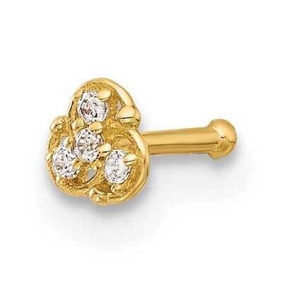 20 Gauge Polished CZ Nose Stud 14k Gold BD224, MPN: BD224,