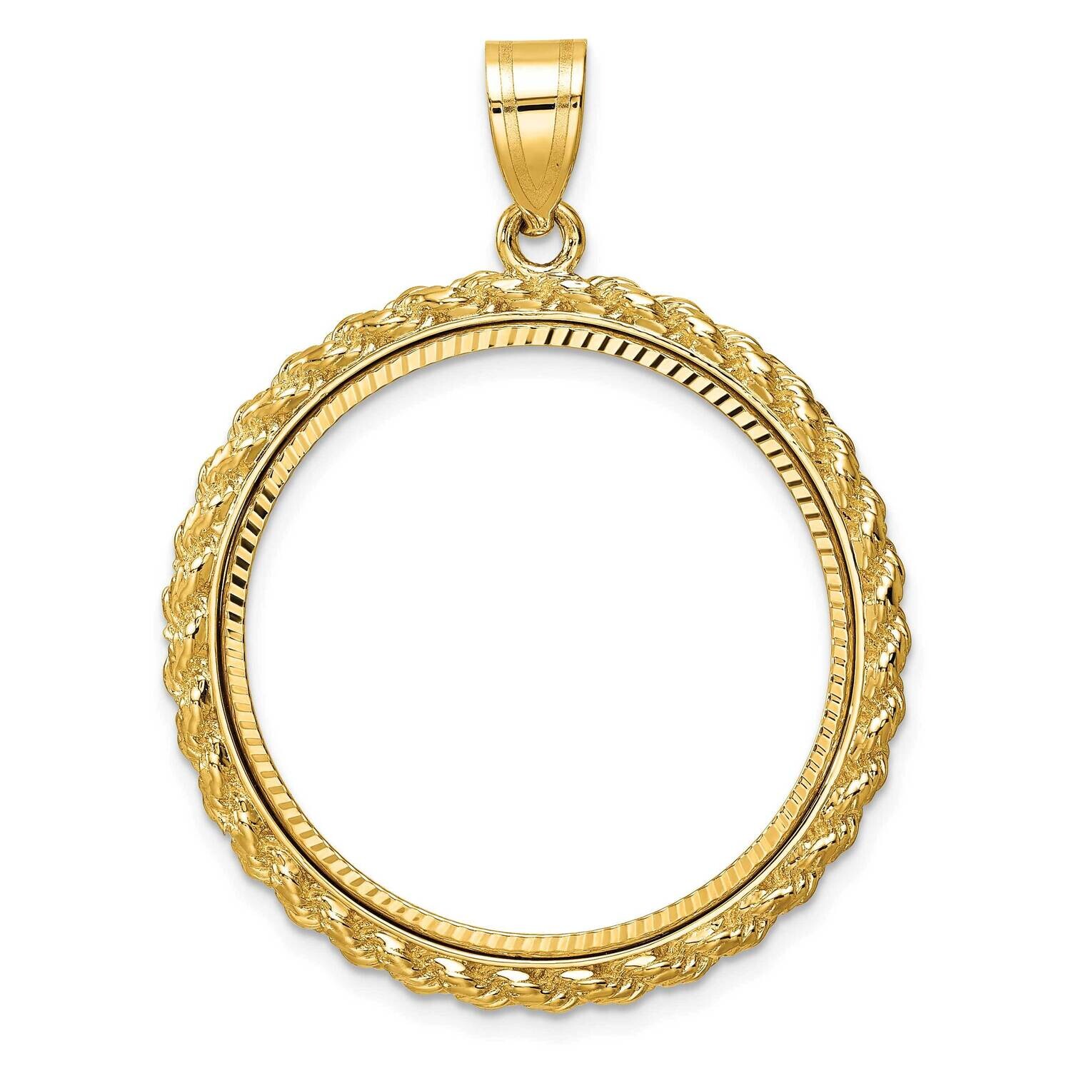 Diamond-Cut Casted Rope Prong 27.0mm Coin Bezel Pendant 14k Gold C8186/27.0, MPN: C8186/27.0,