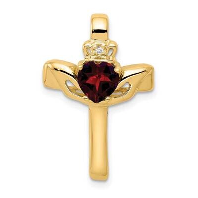 Garnet &amp; Aa Diamond Claddagh Cross Pendant 10k Gold 10XP753GA/AA, MPN: 10XP753GA/AA,