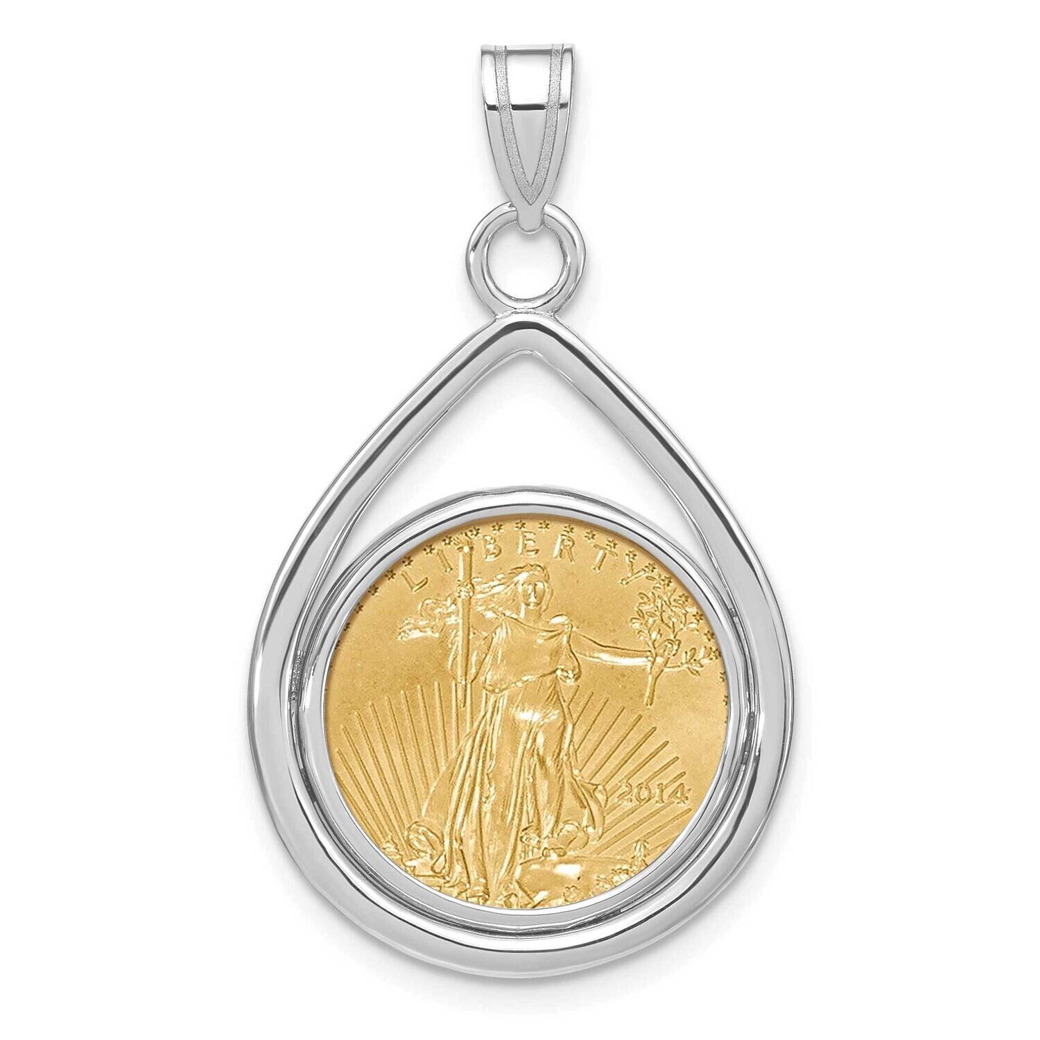 Polished Lightweight Tear Drop Prong Mounted 1/10Oz American Eagle Coin Bezel Pendant 14k White Gol…