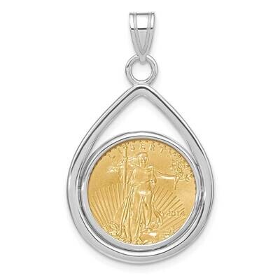 Polished Lightweight Tear Drop Prong Mounted 1/10Oz American Eagle Coin Bezel Pendant 14k White Gol…