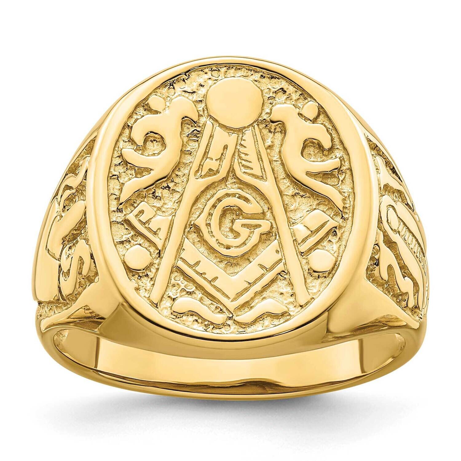 Men&#39;s Polished Grooved Not Enameled Masonic Ring 10k Gold 10Y4041