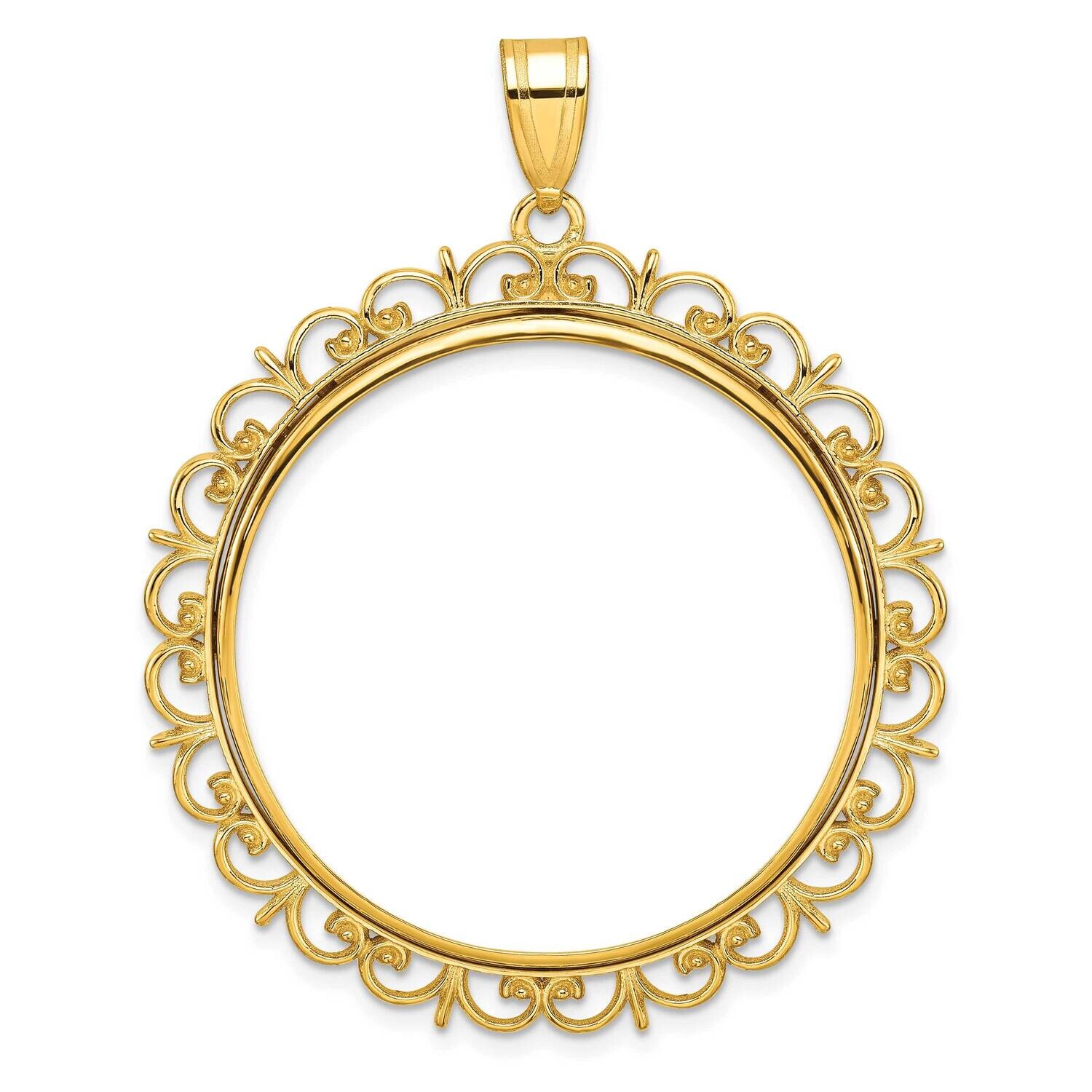 Polished Fancy Prong 32.7mm Coin Bezel Pendant 14k Gold C8190/32.7, MPN: C8190/32.7,