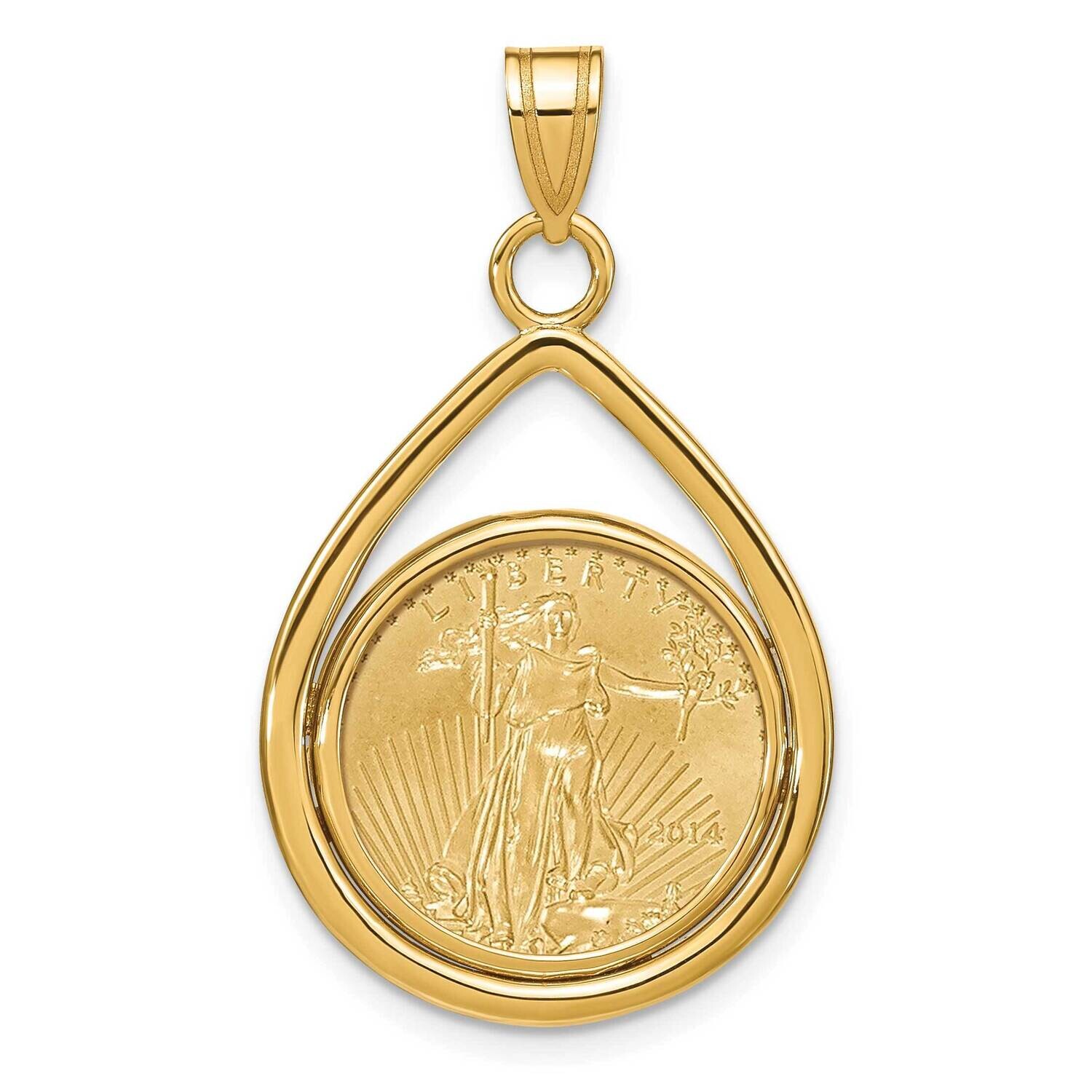 Polished Lightweight Tear Drop Prong Mounted 1/10Oz American Eagle Coin Bezel Pendant 14k Gold C819…