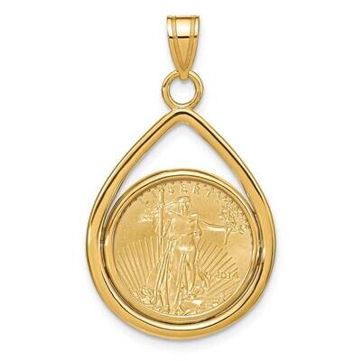 Polished Lightweight Tear Drop Prong Mounted 1/10Oz American Eagle Coin Bezel Pendant 14k Gold C819…