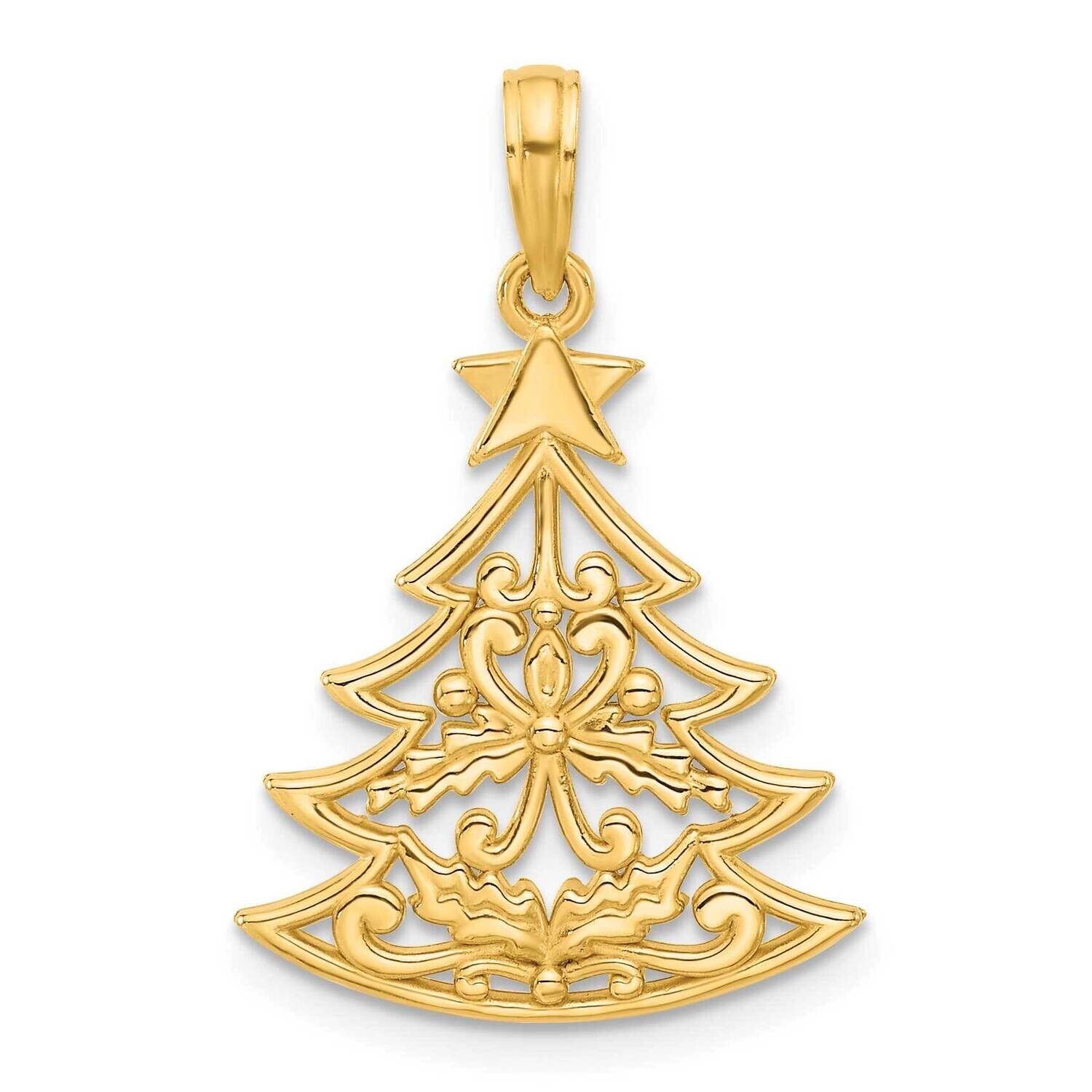 Fancy Scrolled Christmas Tree Pendant 14k Polished Gold D5356, MPN: D5356,