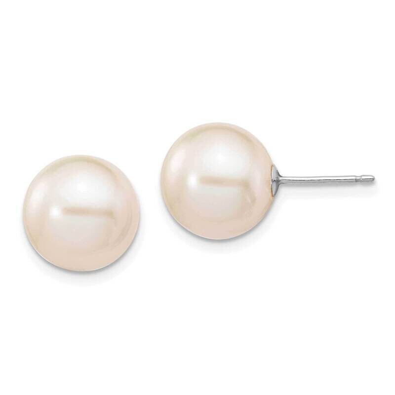10-11mm White Round Fw Cultured Pearl Stud Post Earrings 10k White Gold 10XW100PW
