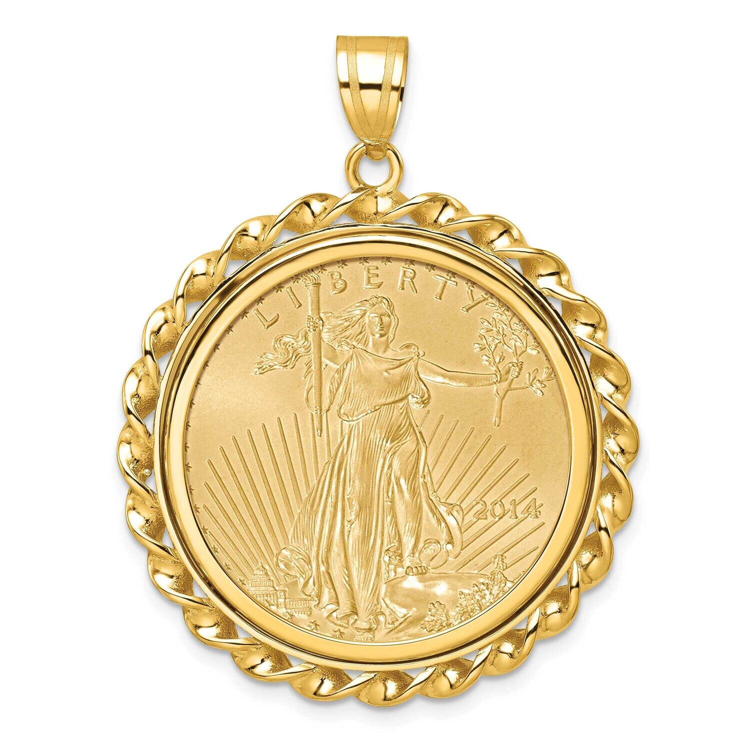 Polished Twisted Wire Prong Mounted 1/2Oz American Eagle Coin Bezel Pendant 14k Gold C8180/27.0C, M…