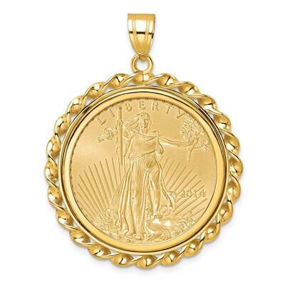 Polished Twisted Wire Prong Mounted 1/2Oz American Eagle Coin Bezel Pendant 14k Gold C8180/27.0C, M…