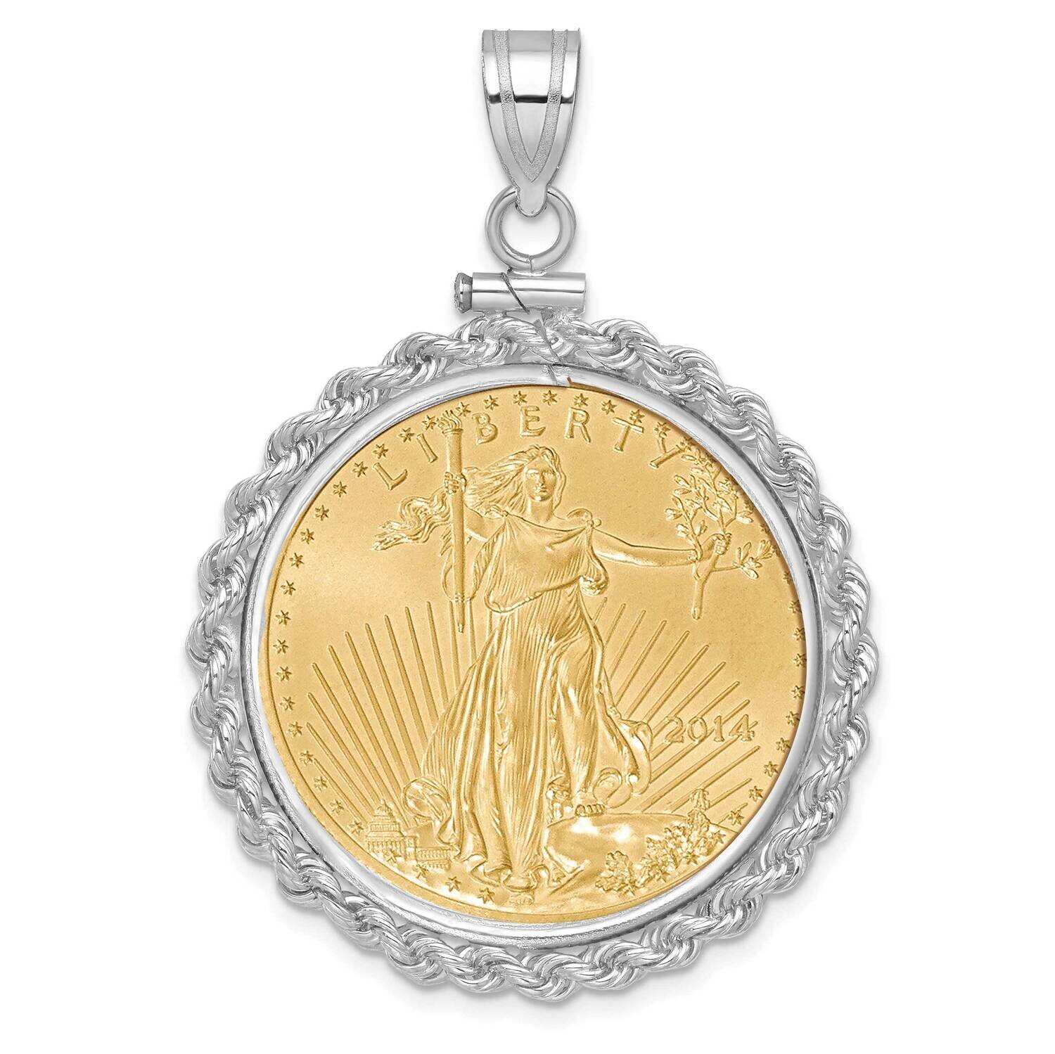 Rope Screw Top Mounted 1/2Oz American Eagle Coin Bezel Pendant 14k White Gold C1215W/27.0C