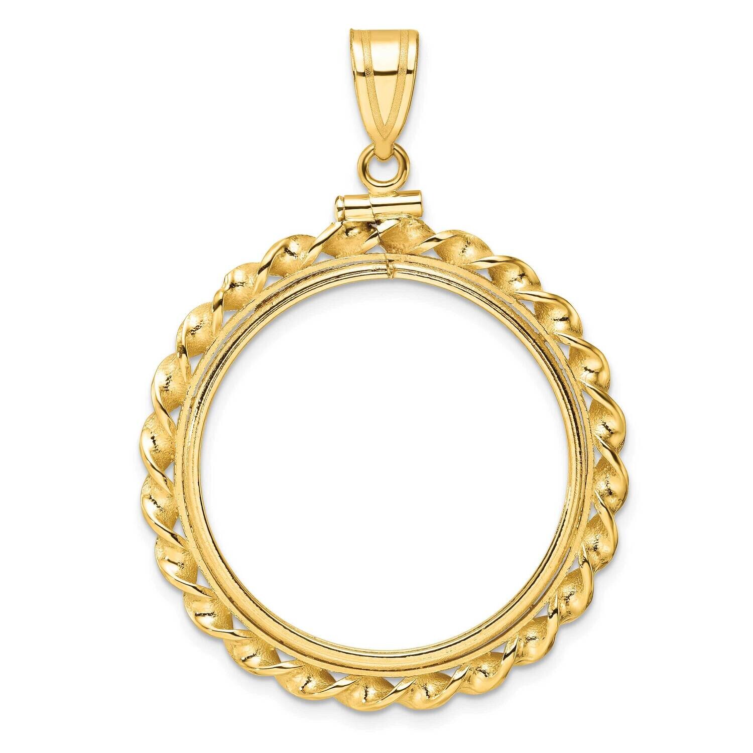 Polished Wide Twisted Wire Screw Top 27.0mm X 2.35mm Coin Bezel Pendant 14k Gold C8182/27.0, MPN: C…