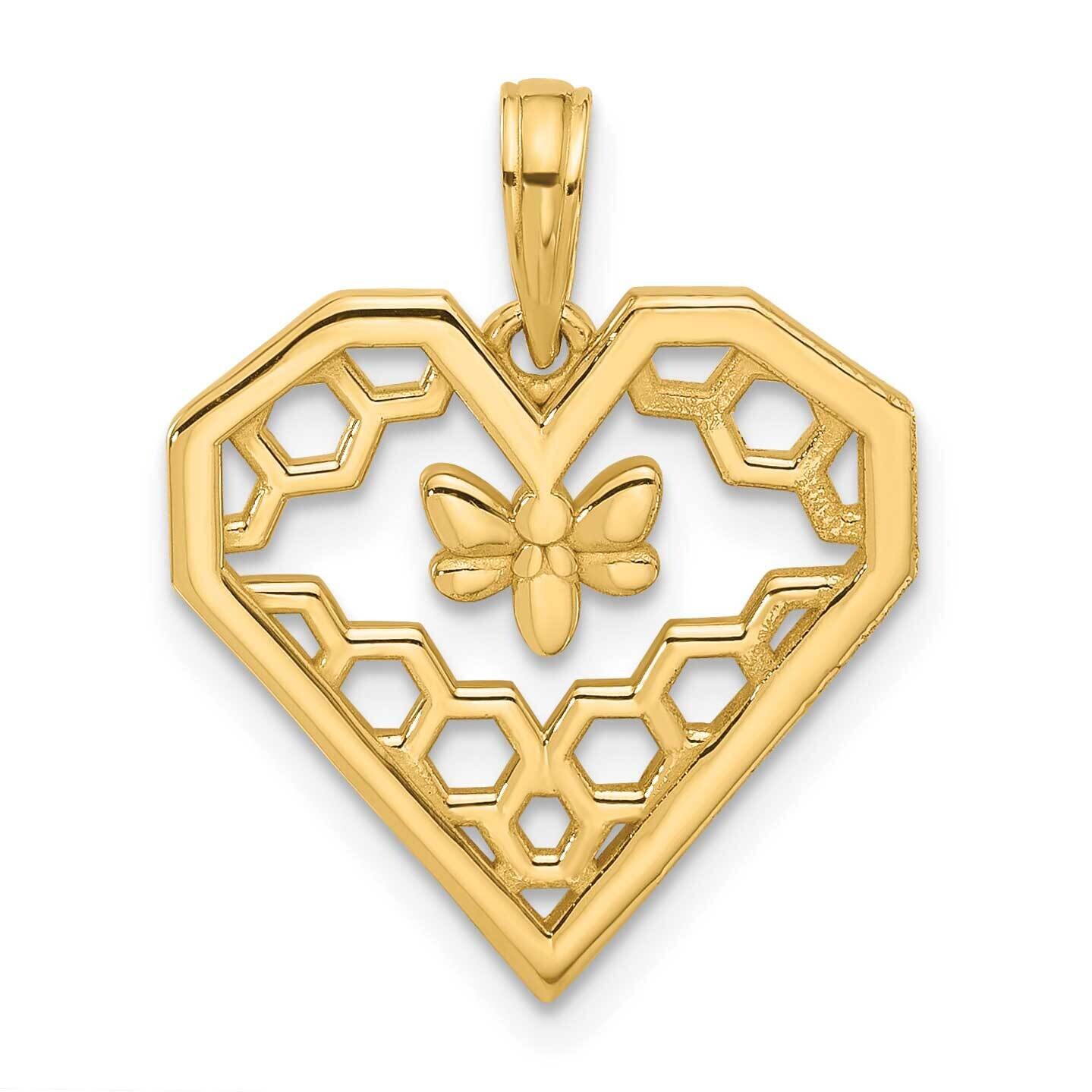 Fancy Heart Bee Honeycomb Charm 14k Polished Gold D5577