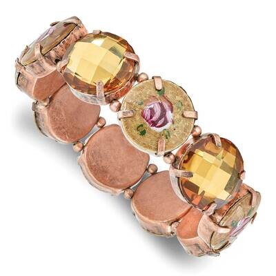 1928 Jewelry Copper-Tone Topaz Acrylic Stone Enameled Flower Accent Stretch Bracelet 7 Inch BF3275,…