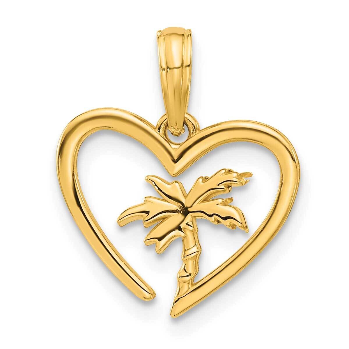 Palm Tree In Heart Pendant 14k Polished Gold D5404