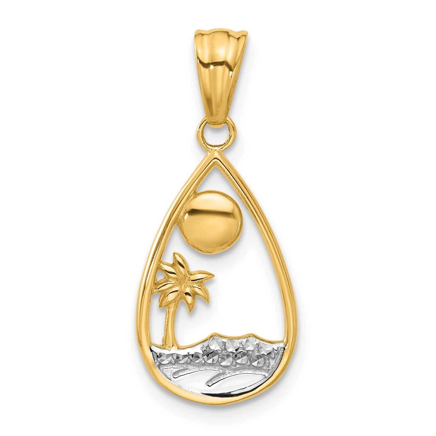 Diamond Cut Ocean Scene Teardrop Pendant 14k Gold White Rhodium C4917, MPN: C4917,