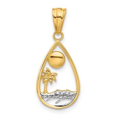 Diamond Cut Ocean Scene Teardrop Pendant 14k Gold White Rhodium C4917, MPN: C4917,