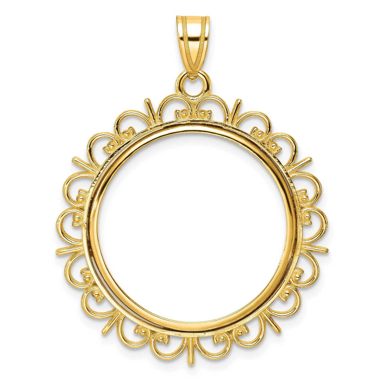 Polished Fancy Prong 22.0mm Coin Bezel Pendant 14k Gold C8190/22.0, MPN: C8190/22.0,