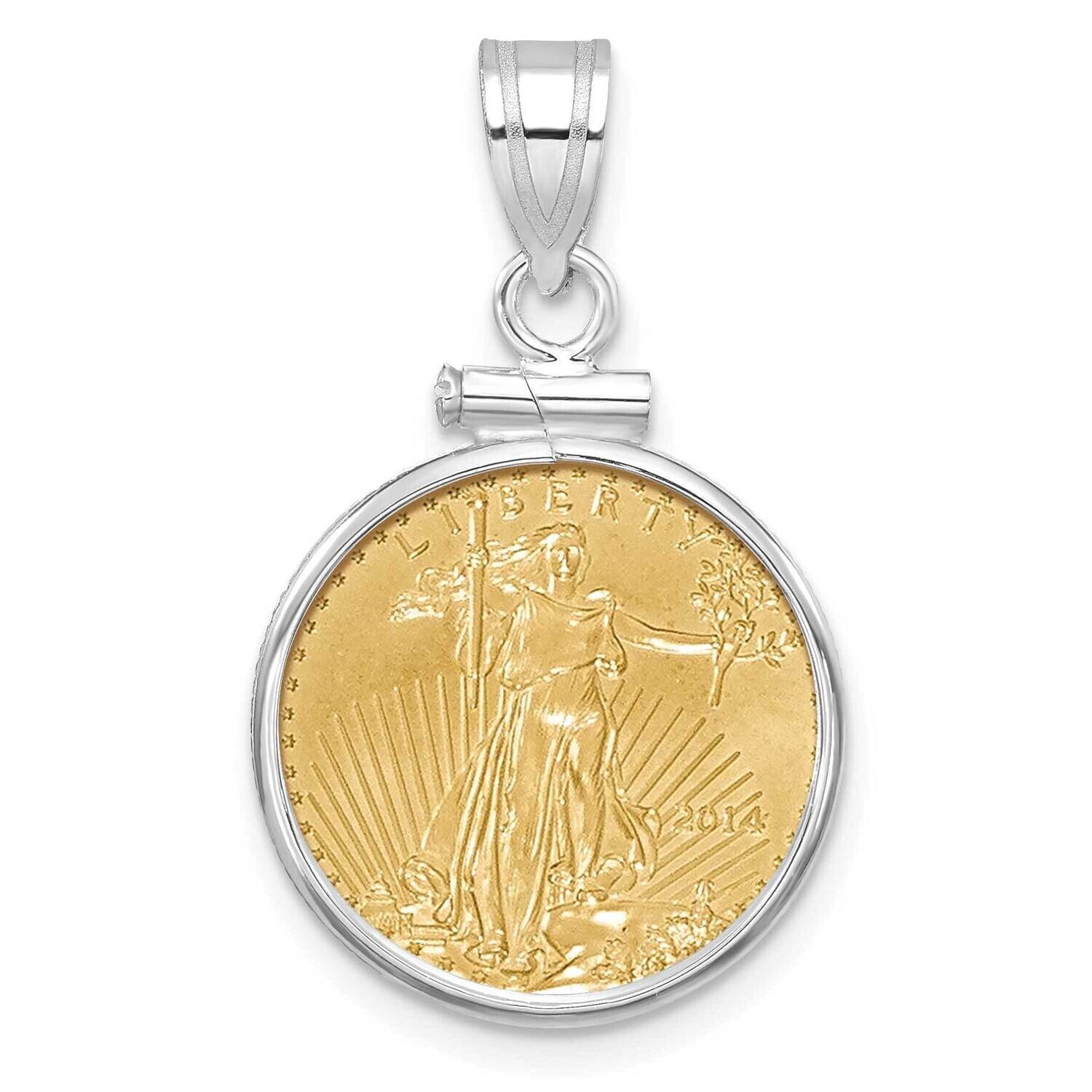 Polished Screw Top Mounted 1/10Oz American Eagle Coin Bezel Pendant 14k White Gold C1885W/16.5C
