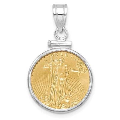 Polished Screw Top Mounted 1/10Oz American Eagle Coin Bezel Pendant 14k White Gold C1885W/16.5C, MP…