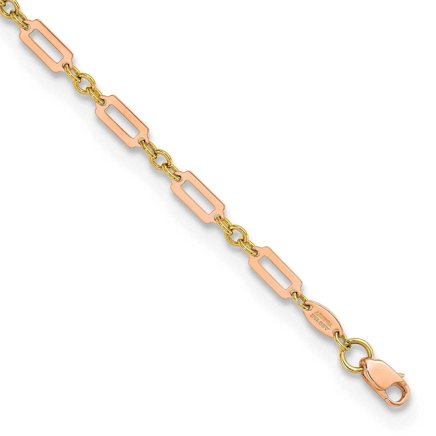 Polished Fancy Rectangle Link 7.5 Inch Bracelet 14k Two-Tone Gold FB1885Y/R-7.5, MPN: FB1885Y/R-7.5,