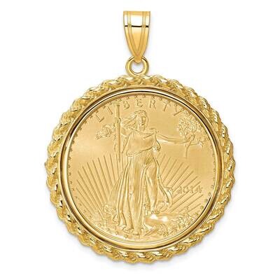 Polished Casted Rope Prong Mounted 1/2Oz American Eagle Coin Bezel Pendant 14k Gold C8185/27.0C, MP…