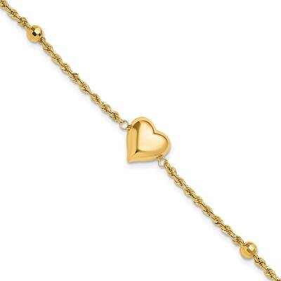 Diamond-Cut Beaded Puff Heart 7.75 Inch Bracelet 14k Polished Gold FB1982-7.75, MPN: FB1982-7.75,