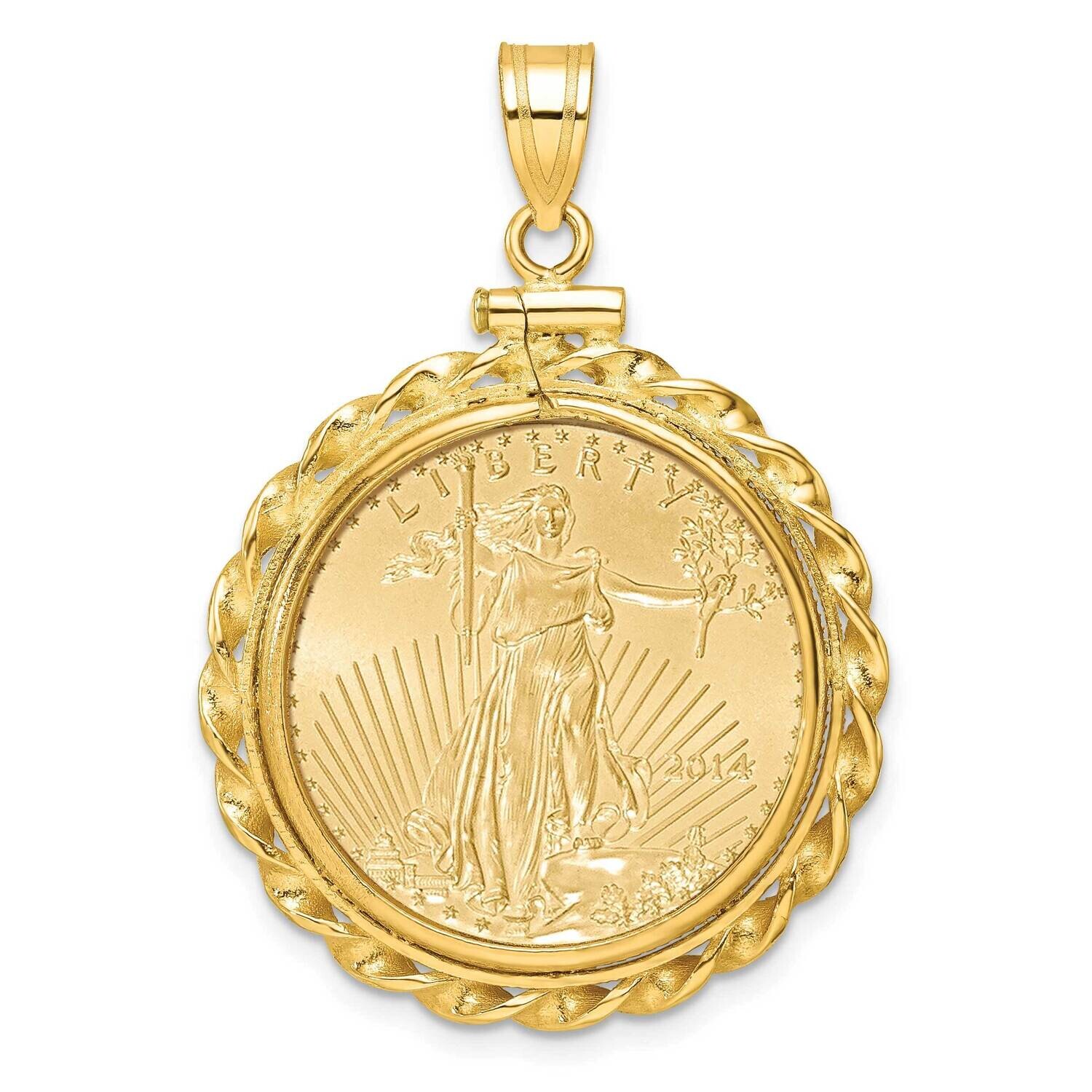 Polished Wide Twisted Wire Screw Top Mounted 1/4Oz American Eagle Coin Bezel Pendant 14k Gold C8182…