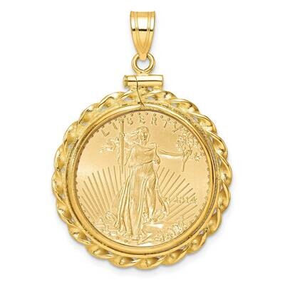 Polished Wide Twisted Wire Screw Top Mounted 1/4Oz American Eagle Coin Bezel Pendant 14k Gold C8182…