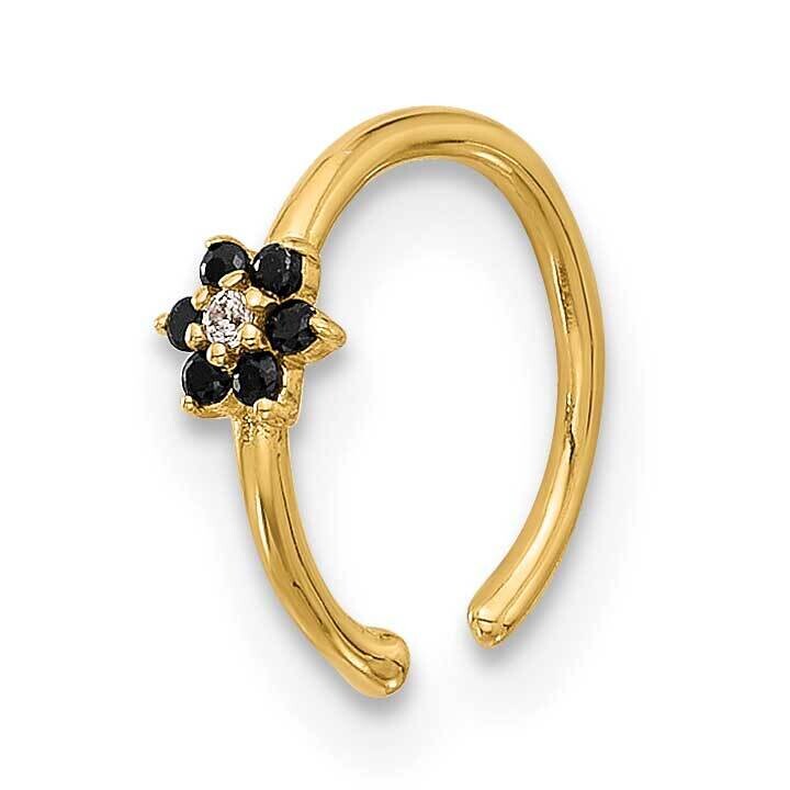 20 Gauge Polished Black White CZ Flower Nose Ring 14k Gold BD256, MPN: BD256,