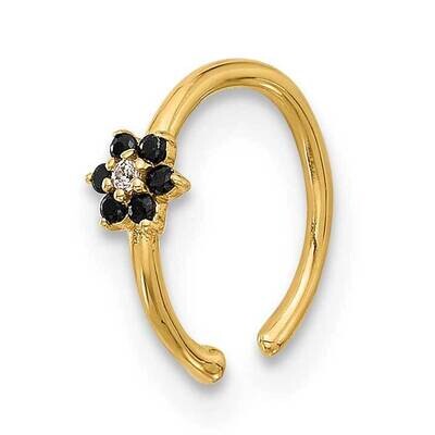 20 Gauge Polished Black White CZ Flower Nose Ring 14k Gold BD256, MPN: BD256,