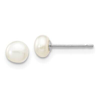4-5mm White Button Fw Cultured Pearl Stud Post Earrings 10k White Gold 10XW40BW, MPN: 10XW40BW,