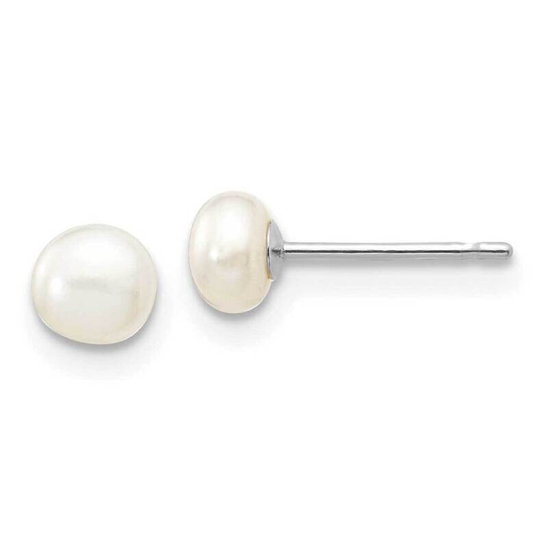 4-5mm White Button Fw Cultured Pearl Stud Post Earrings 10k White Gold 10XW40BW