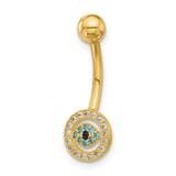 14 Gauge Polished Multi-Color CZ Evil Eye Navel/Belly Ring 14k Gold BD290, MPN: BD290,