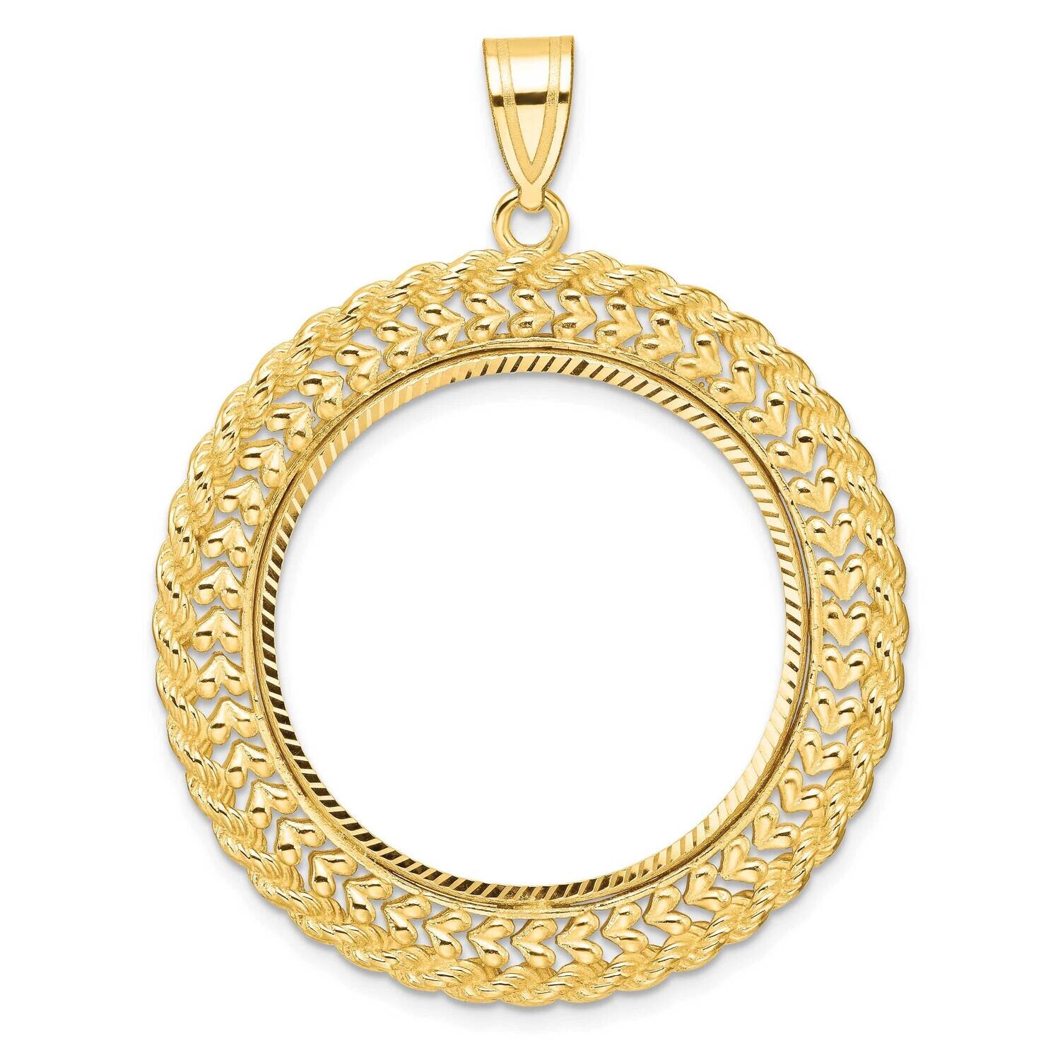 Diamond-Cut Heart &amp; Rope Prong 27.0mm Coin Bezel Pendant 14k Gold C8189/27.0, MPN: C8189/27.0,