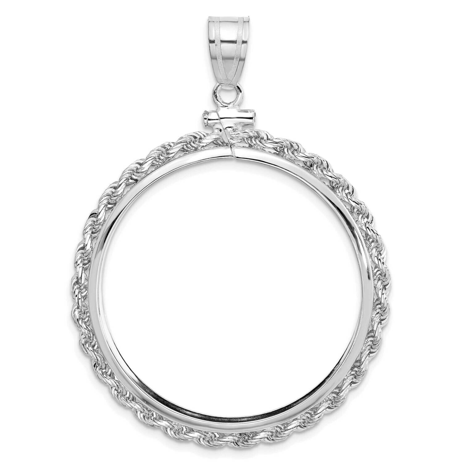 WidebDistinguished Coin Jewelry Rope Screw Top 32.7mm X 3mm Coin Bezel Pendant 14k White Gold C1215W/32.7