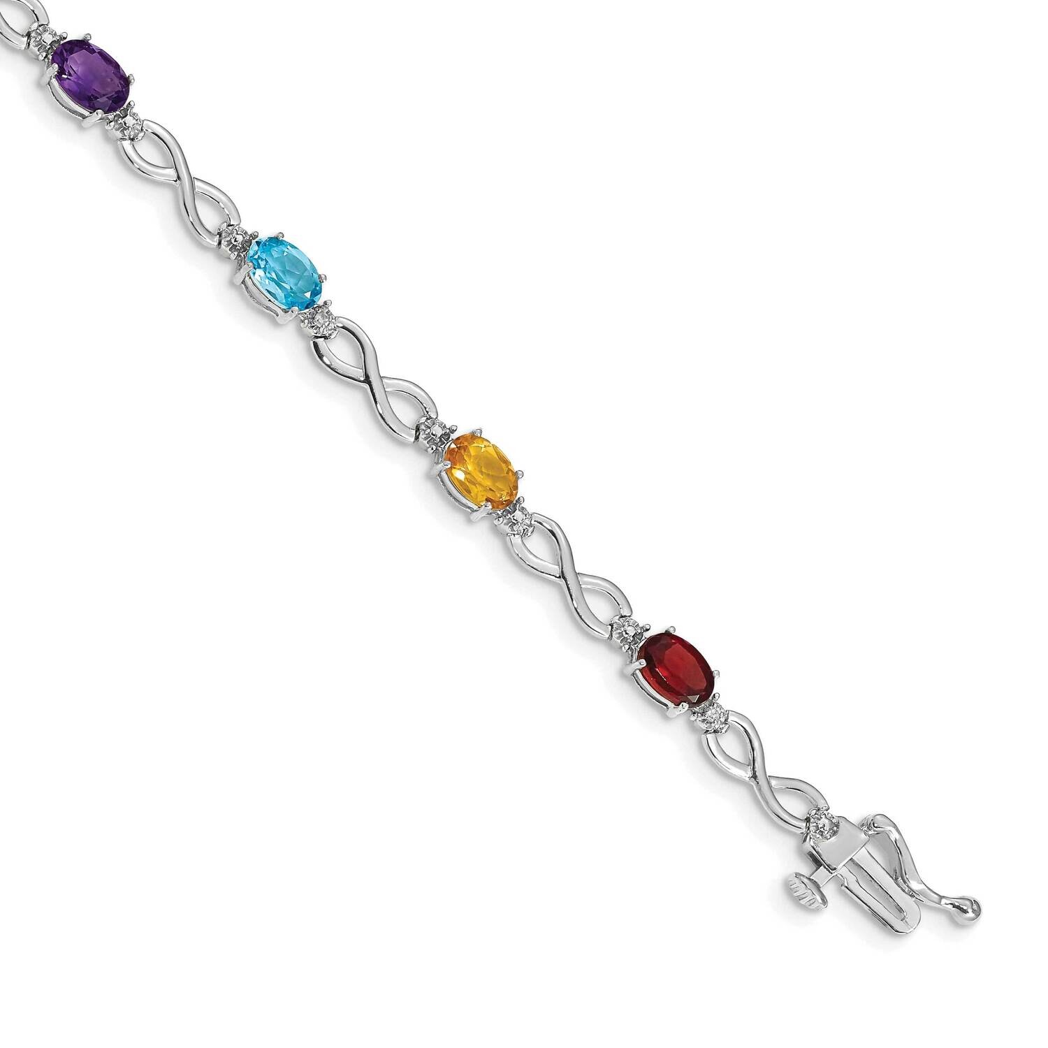 Rainbow Gemstone Diamond Infinity Bracelet 7 Inch 10k White Gold BM4494-RB-003-1WA, MPN: BM4494-RB-…