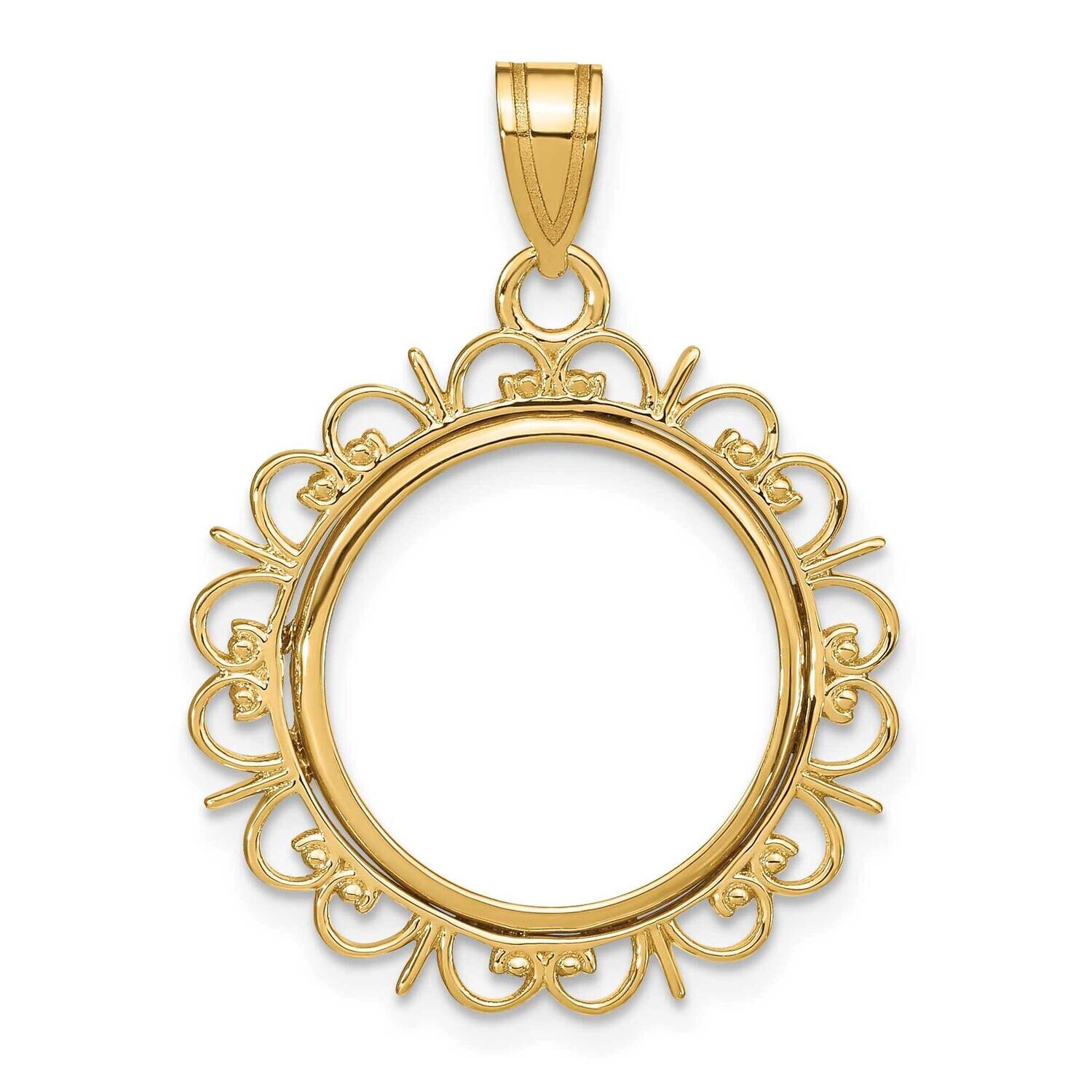 Polished Fancy Prong 16.5mm Coin Bezel Pendant 14k Gold C8190/16.5, MPN: C8190/16.5,