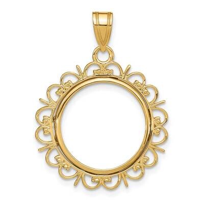 Polished Fancy Prong 16.5mm Coin Bezel Pendant 14k Gold C8190/16.5, MPN: C8190/16.5,