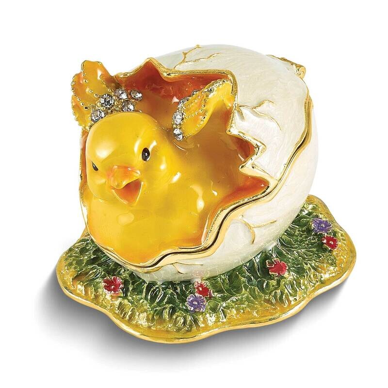 Daisy Yellow Chick Hatching From Egg Trinket Box Bejeweled BJ4191