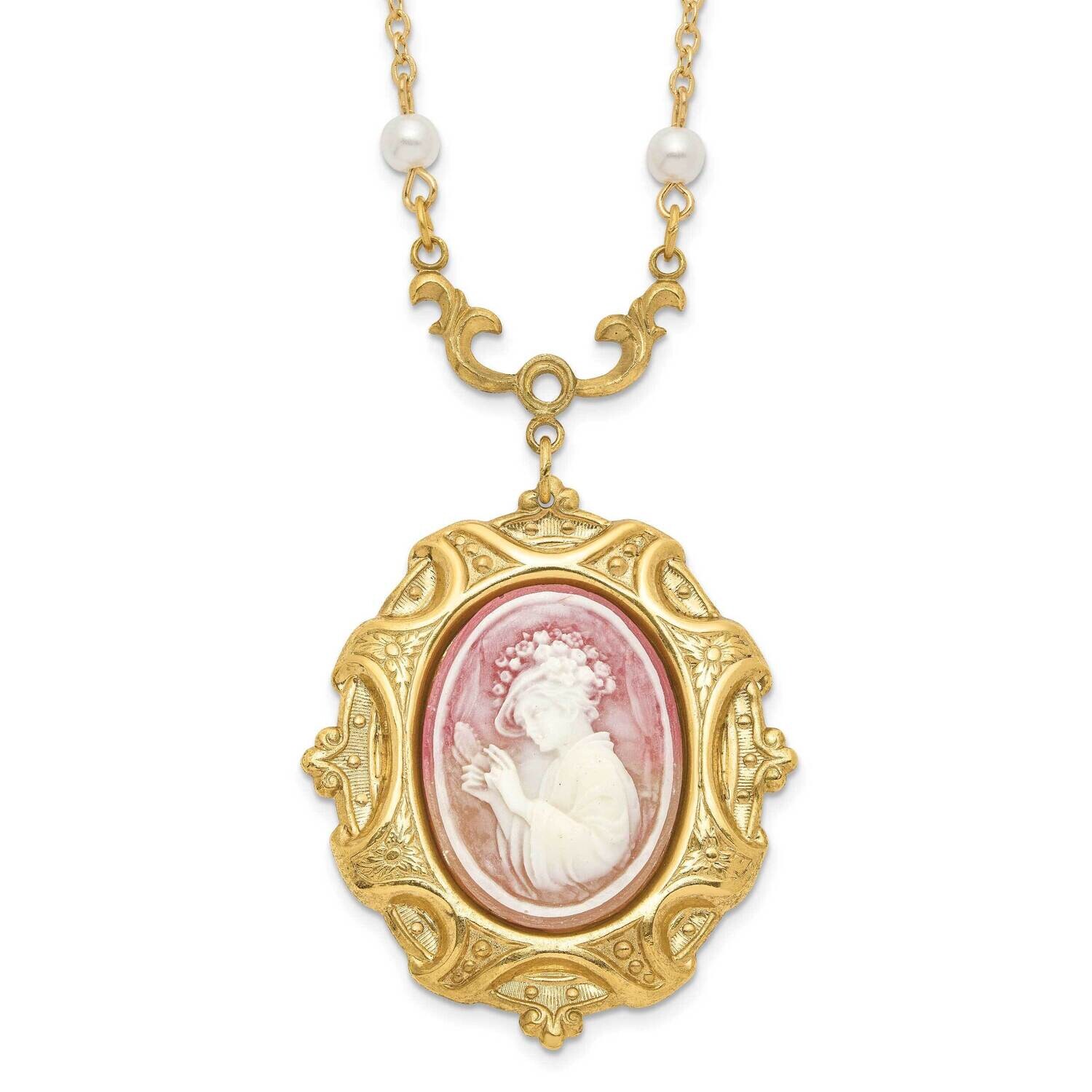 1928 Jewelry Frame Lady Hat Resin Cameo Imitation Pearl Stations 16 Inch Necklace Gold-Tone BF3272,…