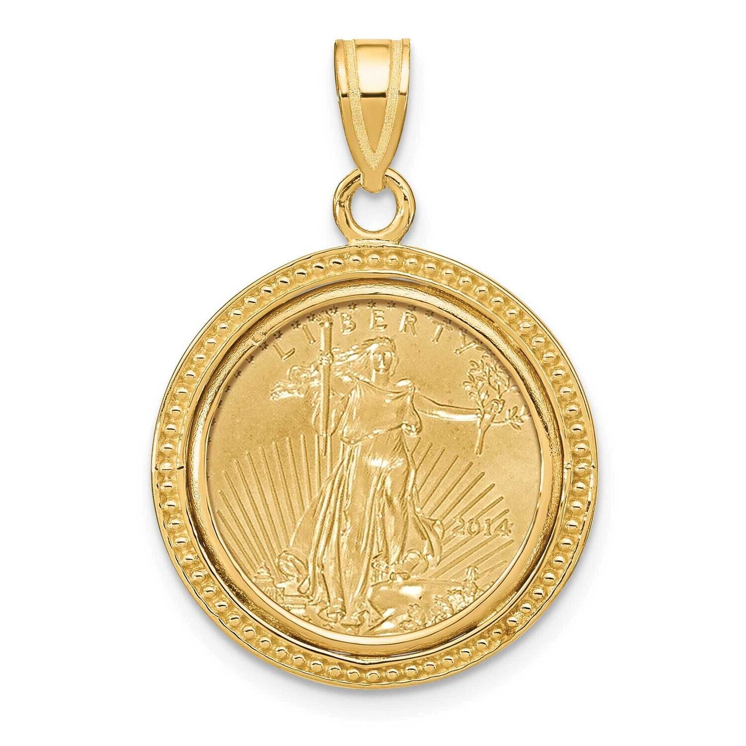 Polished Beaded Prong Mounted 1/10Oz American Eagle Coin Bezel Pendant 14k Gold C8183/16.5C, MPN: C…