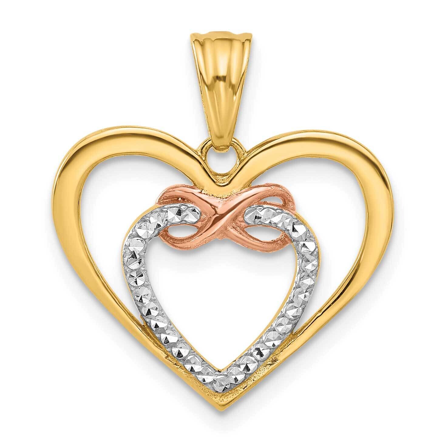 White Rhodium Diamond-Cut Infinity Hearts Pendant 14k Two-Tone Gold C4848