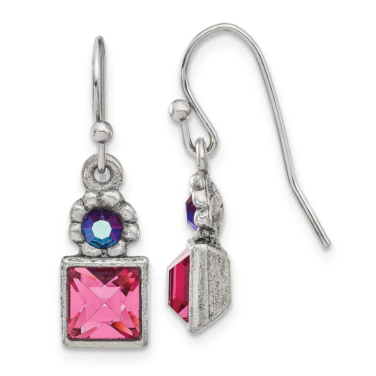 1928 Jewelry Silver-Tone Rose Pink Square Aurora Borealis Round Crystal Wire Drop Earrings BF3283, …